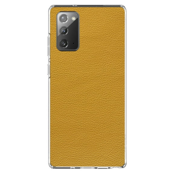 DistinctInk Clear Shockproof Hybrid Case for Galaxy Note 20 ULTRA (6.9" Screen) - TPU Bumper, Acrylic Back, Tempered Glass Screen Protector - Yellow Faux Leather Print Design - Printed Leather Image