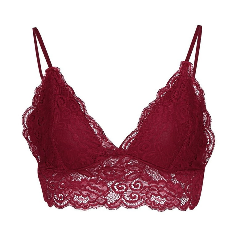 Women's V Neck Floral Lace Bra Wireless Lace Bralettes with Support Push Up  Zipper Front Closure Bras Lingerie