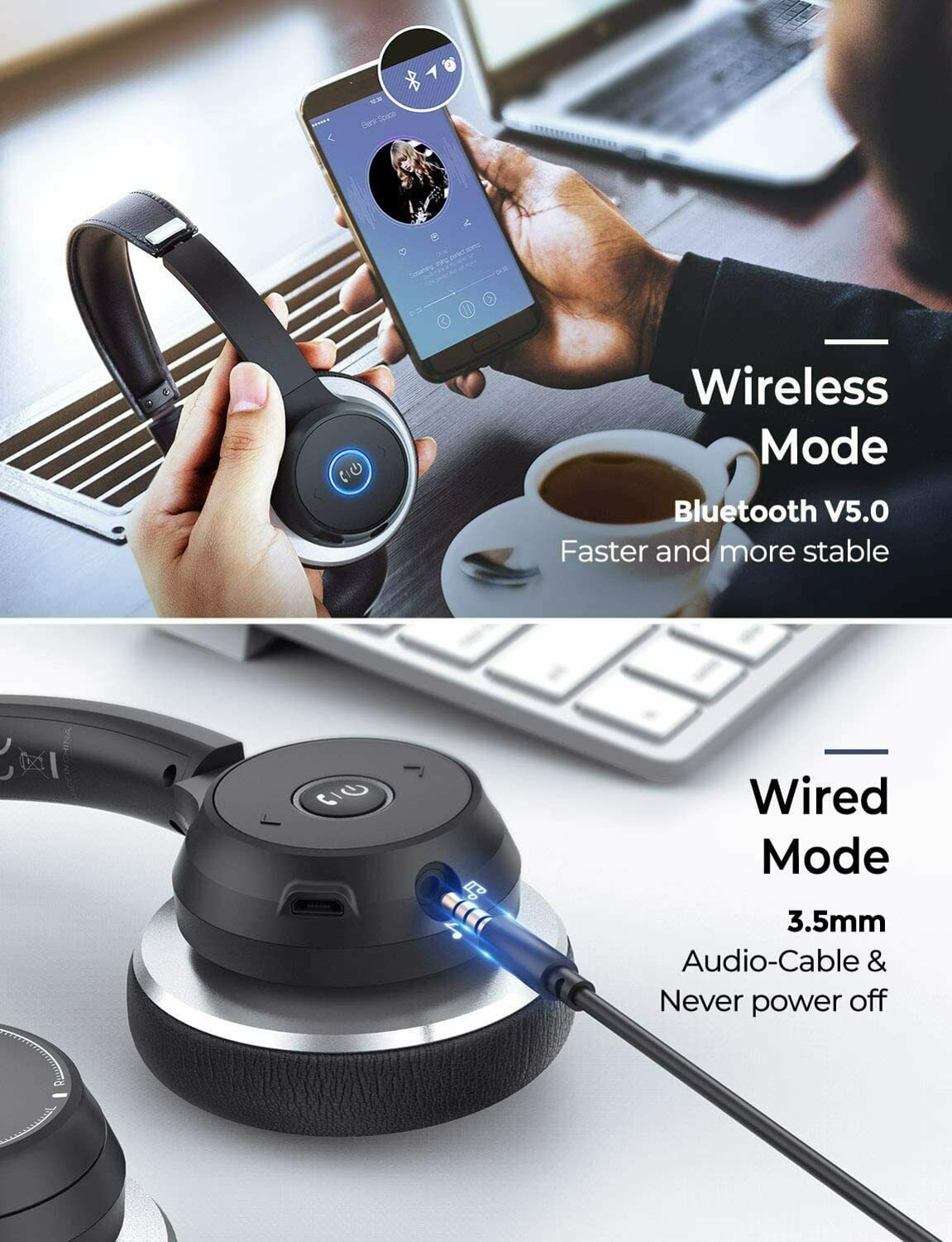 Boom Mic Wireless Over-Ear Headphones for Motorola Razr Plus (2024) - Headset Hands-free Earphones Noise Isolation
