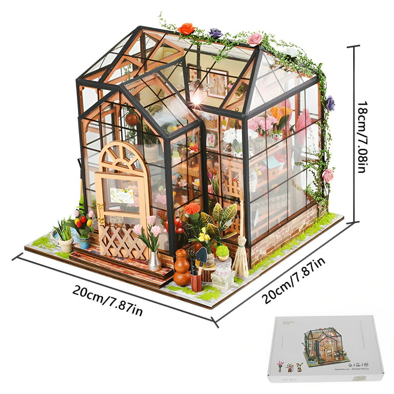 JTWEEN DIY Miniature House Kit,Tiny House kit with Furniture,Miniatures  Dollhouse Kit Miniature Greenhouse DIY Craft Kits for Adult to Build Tiny