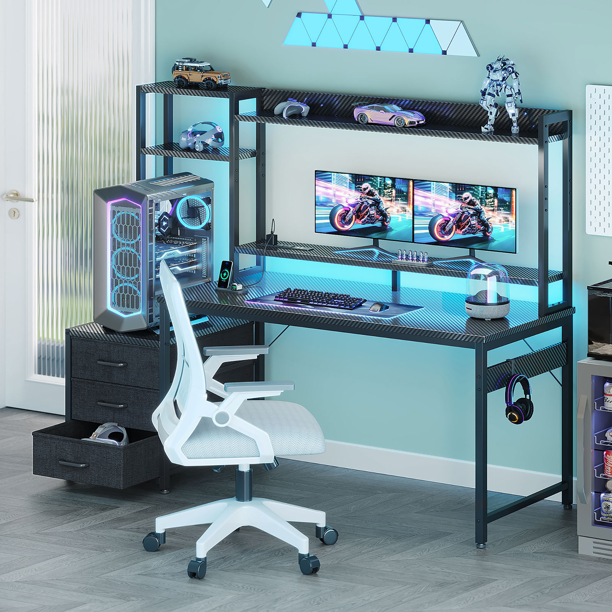 Casacomoda 55-Inch Gaming Desk with LED & Storage Drawers photo 7