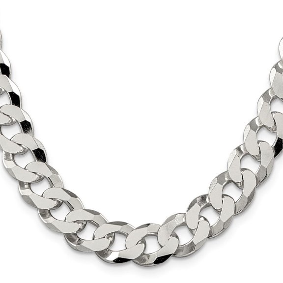 Diamond2Deal 925 Sterling Silver 12.3mm Beveled Curb Chain Necklace for Men 20"