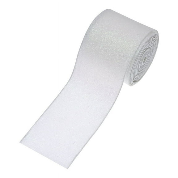 10 Yards 6.3cm Wide Glitter Wired Ribbon Metallic Present Wrapping Ribbon Wired Edge Craft Ribbon Christmas Wreath Making Ribbon Sparkly Wedding Ribbon Decorative Ribbon Roll white
