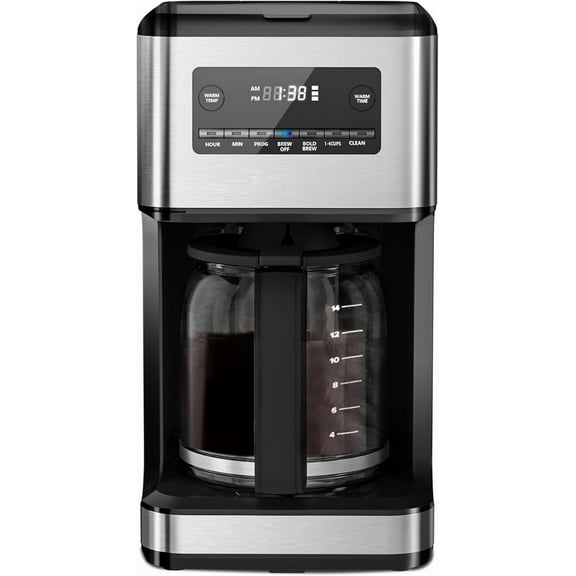 Coffee Maker, 14-Cup Programmable Drip Coffee Makers with Reusable Filter & Keep Hot Plate, Auto Pause Small Coffee Machines with Large Coffee Pot,Timer, Self-cleaning,Stainless Steel