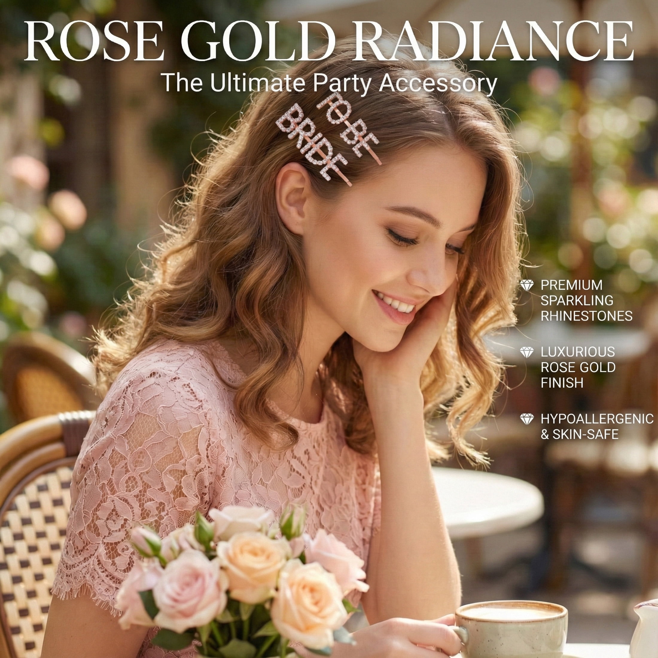 Miallo Bride to Be Hair Clips, Rose Gold 2Pcs Rhinestone Letter Bobby Pins for Bachelorette Party Favors & Bridal Shower Gifts