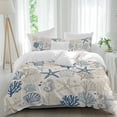 thumbnail image 2 of Blue Beige Coastal Bedding 3 Piece Duvet Cover Set Full Size, Summer Beach Starfish Coral Nautical Rustic Soft Microfiber Comforter Cover with Zipper Closure & Pillowcases, FadeResistant Quilt Cover, 2 of 9