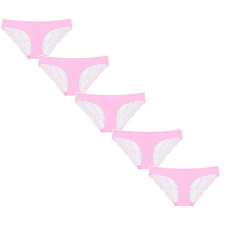 

Womens Underwear Brief Breathable Lace Ice Silk Low Waist Panties5PC