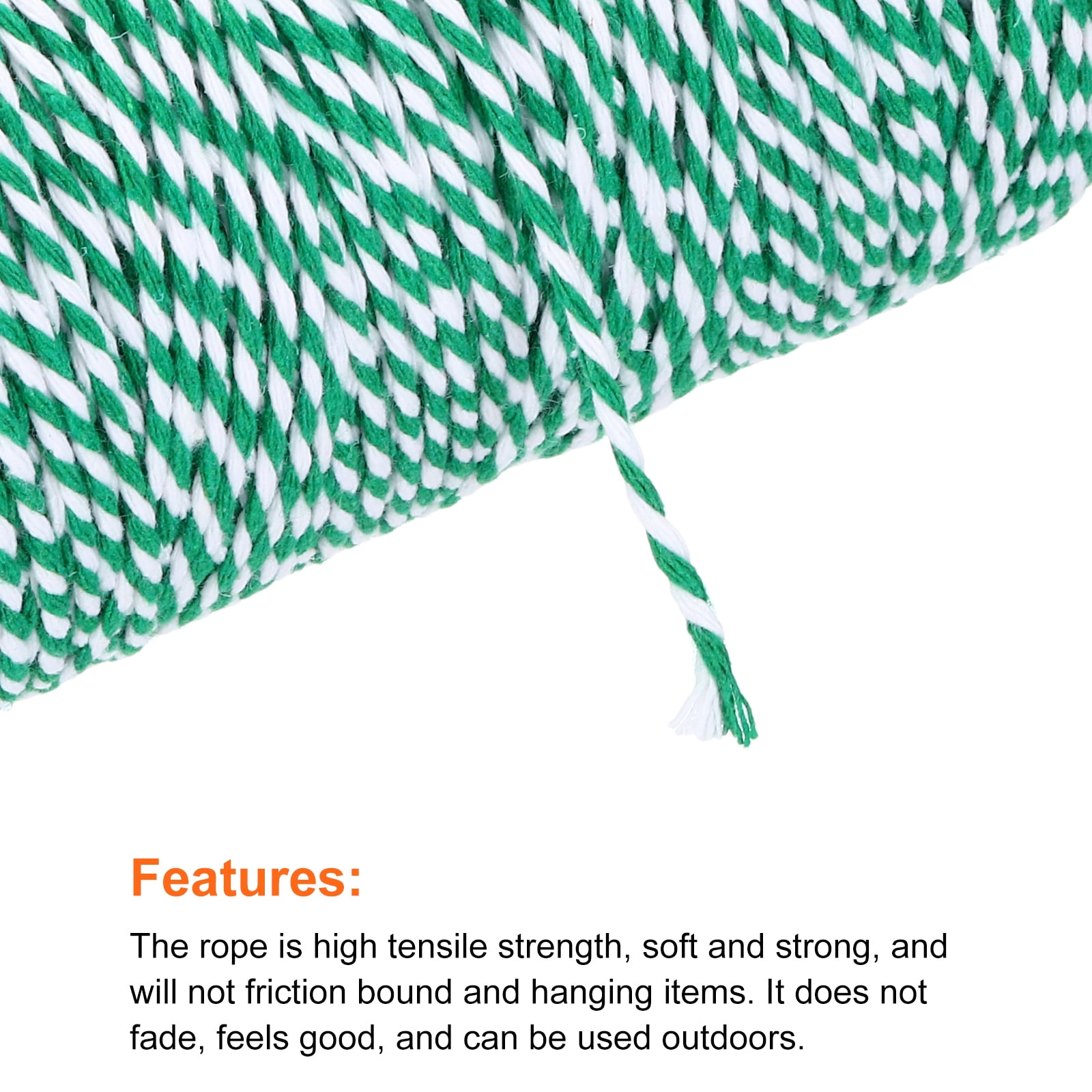 Uxcell 2pcs Cotton Rope Twisted Braided Rope Cord, Green White200m/219 Yard 2mm Dia for Wall Hanging, Plant Hanger