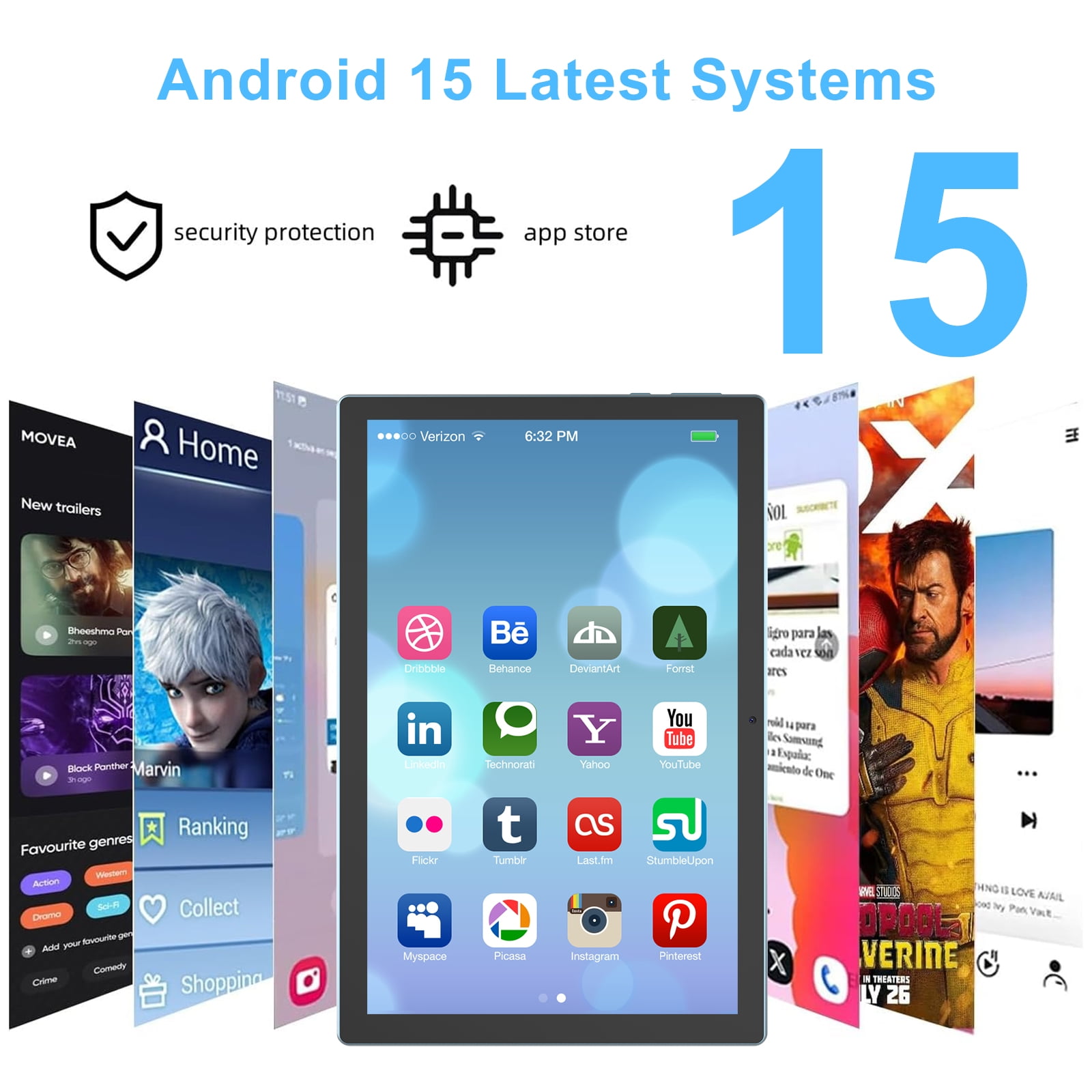 Android 15 Tablet 10 inch Tablets with Case, 12GB RAM + 64GB ROM (Expand to 1TB), Quad Core Processor Tablets, 5G WiFi 6, BT5.0, 1280x800 IPS Touch Screen, 6000mAh Battery, 8MP Dual Camera, Blue