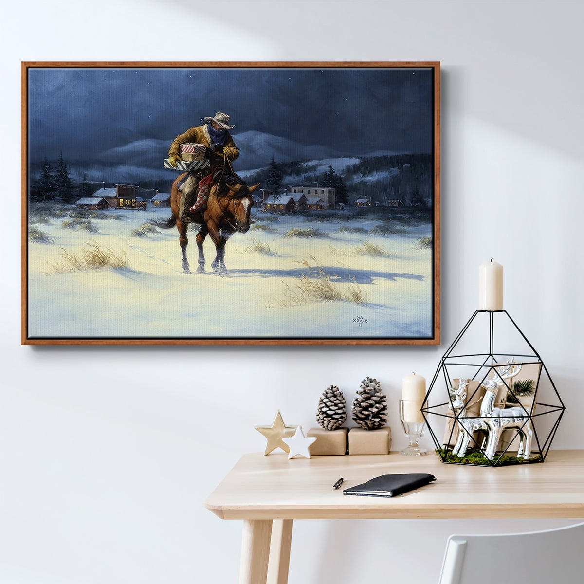 Bringing Christmas Home - Framed Gallery Wrapped Holiday Canvas - 27 x 41 - Rosewood Frame