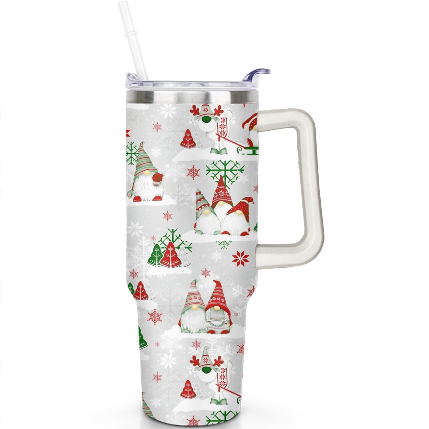 Christmas Gifts 40 oz Tumbler with Handle and Straw Lid,Cute Gifts for Women Winter Gnome Vacuum Insulated Leak Proof Tumbler,Holiday Accessories Stainless Steel Coffee Cup
