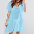 thumbnail image 5 of BKQCNKM Cover Up for Beach,swim Suits for Women 2024,women's Solid Round Neck Chiffon Tassel Large Loose Beach Cover Chiffon Plus Size Swimsuit for Women,swim Cover Up for Women Light Blue One Size, 5 of 6
