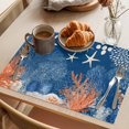 thumbnail image 3 of Orange Navy Blue Coral Placemats Set of 8 Summer Beach Coastal Ocean Starfish Place Mats Indoor Wipeable Table Mats Washable Dining Table Placemats for Kitchen Holiday Party Home Decor 13x19 Inch, 3 of 9