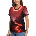 thumbnail image 2 of Vsdgher Red Moon Lava Women Shirts V Neck Short Sleeve Tops T-Shirt Basic Tees, S to 3XLX-Large, 2 of 5