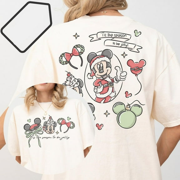 Comfort Colors 2 Sided Disney Christmas Mickey Tis the Season to be Jolly T-Shirt, Disney Family Matching Xmas Shirt