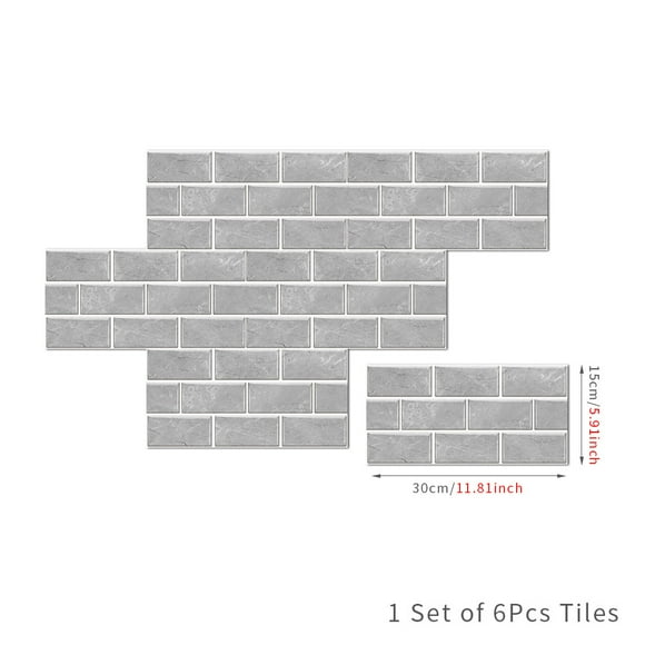 Xiao Hua Vintage ceramic tiles, PVC self-adhesive wall tiles, kitchen and bathroom waterproof wall decoration wallpaper (gray, 6 pieces)