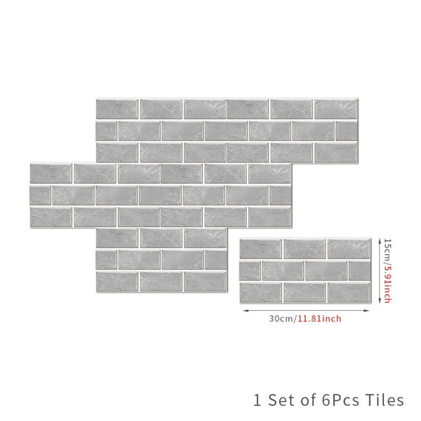 Xiao Hua Azulejos de cerámica vintage, azulejos de pared autoadhesivos de PVC, papel pintado impermeable para decoración de paredes de cocina y baño (gris, 12 piezas)