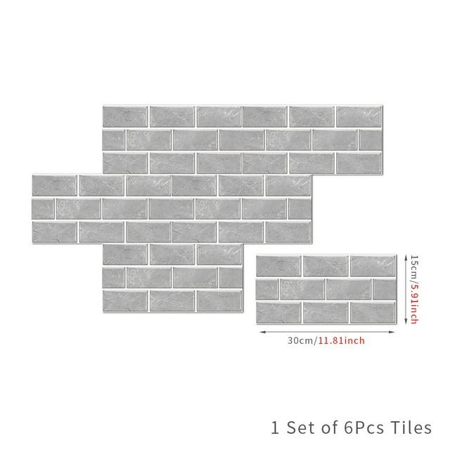 Xiao Hua Azulejos de cerámica vintage, azulejos de pared autoadhesivos de PVC, papel pintado impermeable para decoración de paredes de cocina y baño (gris, 6 piezas)