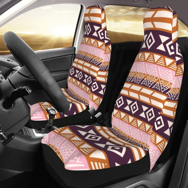 TEQUAN Front Seat Covers Retro Aboriginal Tribe Style Pink