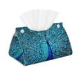 thumbnail image 2 of Lsque Beautiful Blue Peacock Printed Long Tissue Box Cover Holder, Facial Paper Organizer Dispenser,Triangle with Bottom Belt, PVC Leather Decorative Organizer, 2 of 9