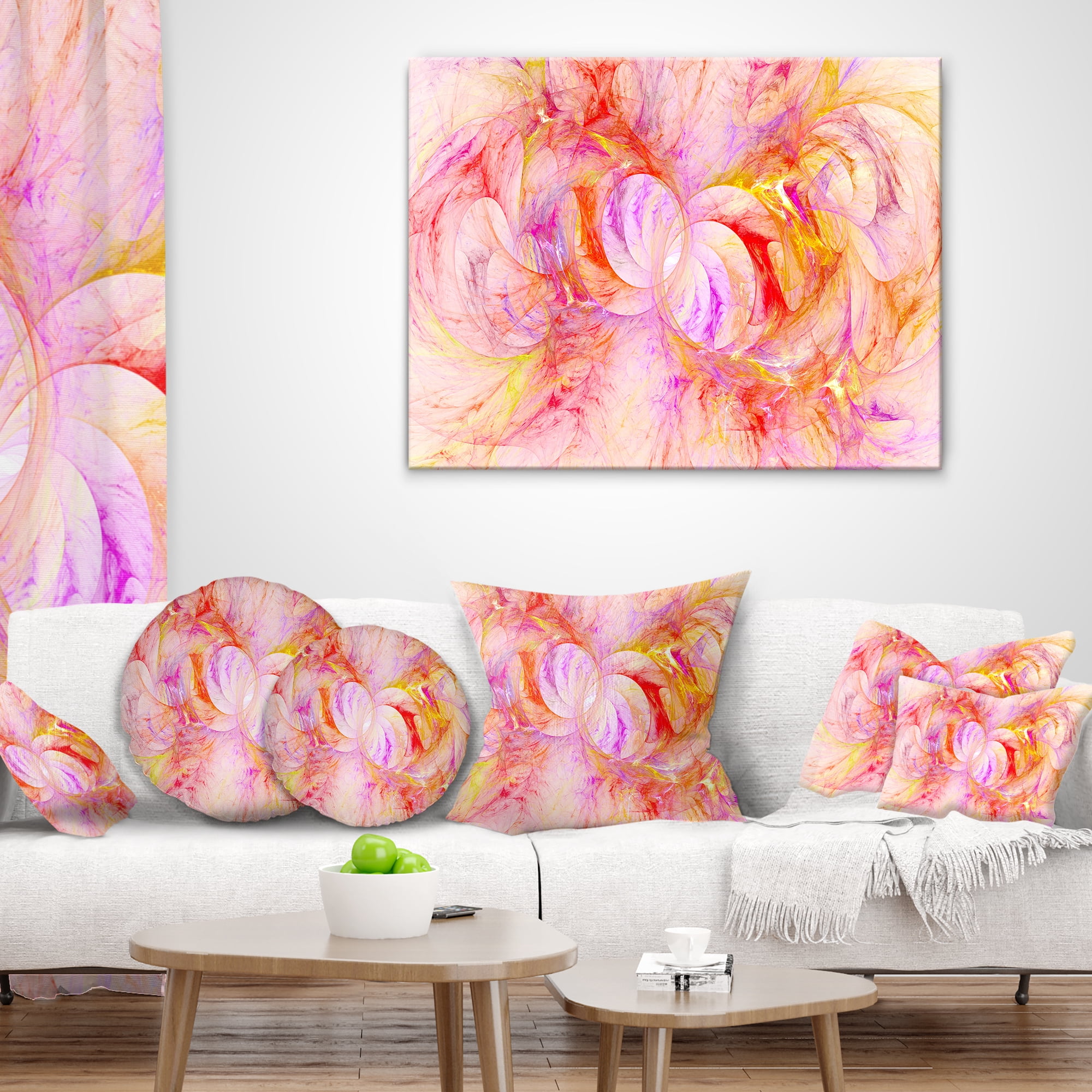 Designart Red Yellow Fractal Glass Texture - Abstract Throw Pillow - 16x16