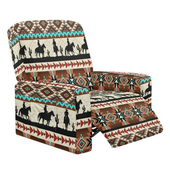 Kuiaobaty Cowboy Cactus Pattern Recliner Sofa Slipcover Aztec Print Stain Resistant Lazy Boy Chair Protector Breathable Reclining Chair Cover with Pocket Washable Recliner Slipcover for Pets
