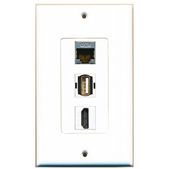 RiteAV - 1 Port HDMI and 1 Port USB A-A and 1 Port Shielded Cat6 Ethernet Decorative Wall Plate Decorative