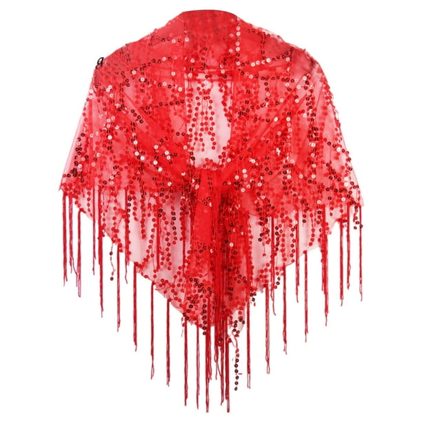 Accesorios para chal de mujer, capa de chal de lentejuelas de moda informal, capa de noche para Rojo