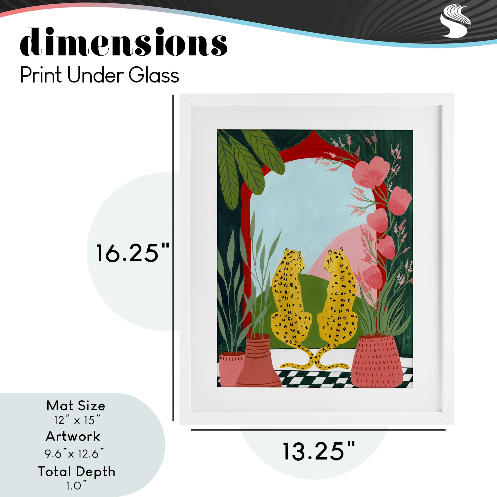Twin Leopard & Plants White Framed Print Under Glass, design by Nabeela Rumi
