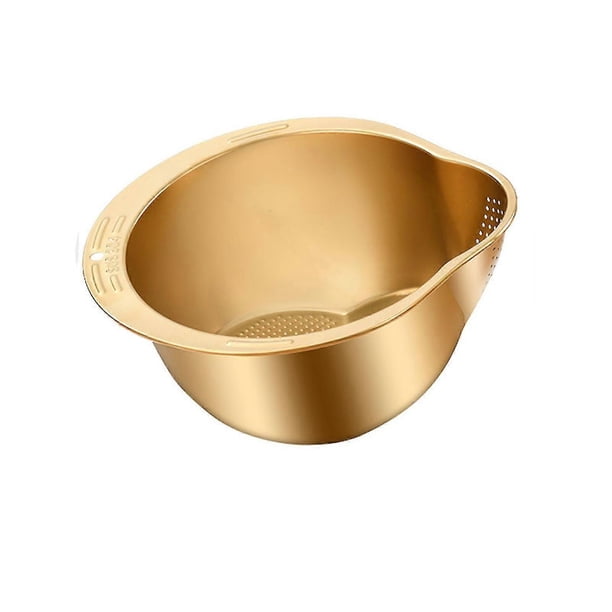 Rice Strainer Bowl, Stainless Steel Rice Bowl, Inclined Bottom Design Rice Washing Bowl,Mixing Bowl for Rice Fruits Multiple Kitchen Use