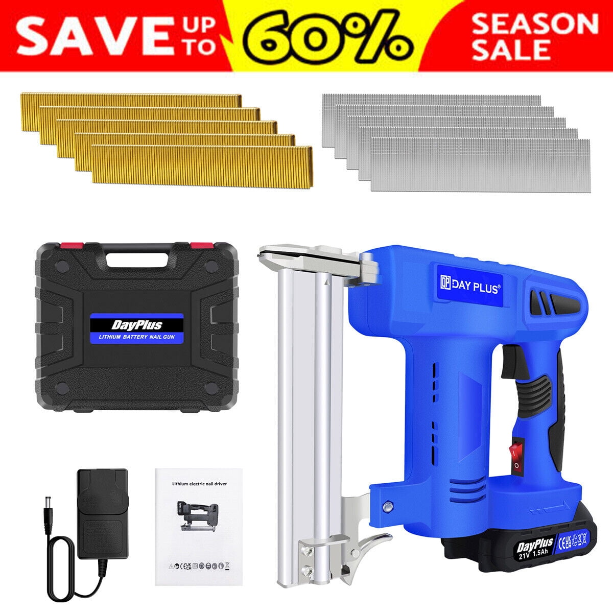 Bowoshen Cordless Nail Gun Stapler Cordless Nailer Fix Nailer + 1.5Ah Liion Battery Powered