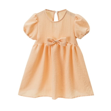 

NECHOLOGY Girl Wedding Dress Children Kid Toddler Baby Girls Solid Bubble Sleeve Bowknot Princess Dress Leotard Dress Dress Orange 2-3 Years