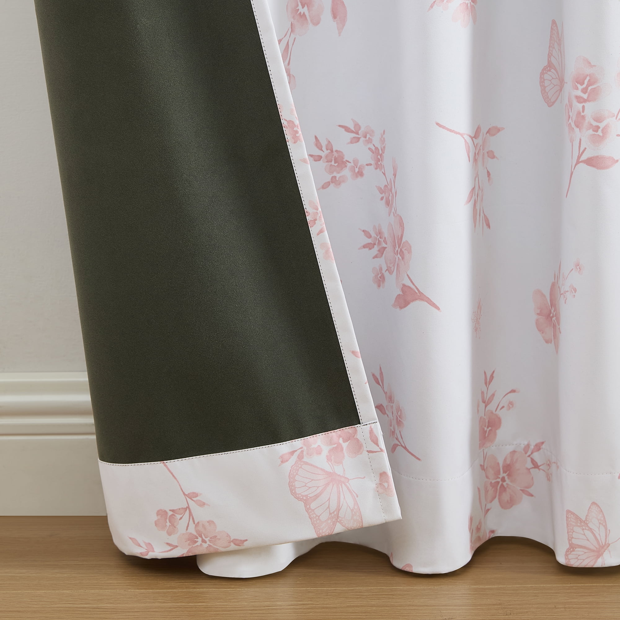 Ecologee Butterfly 100% Blackout Rod Pocket Back Tab Single Curtain Panel, Pink, 40" W x 63" L