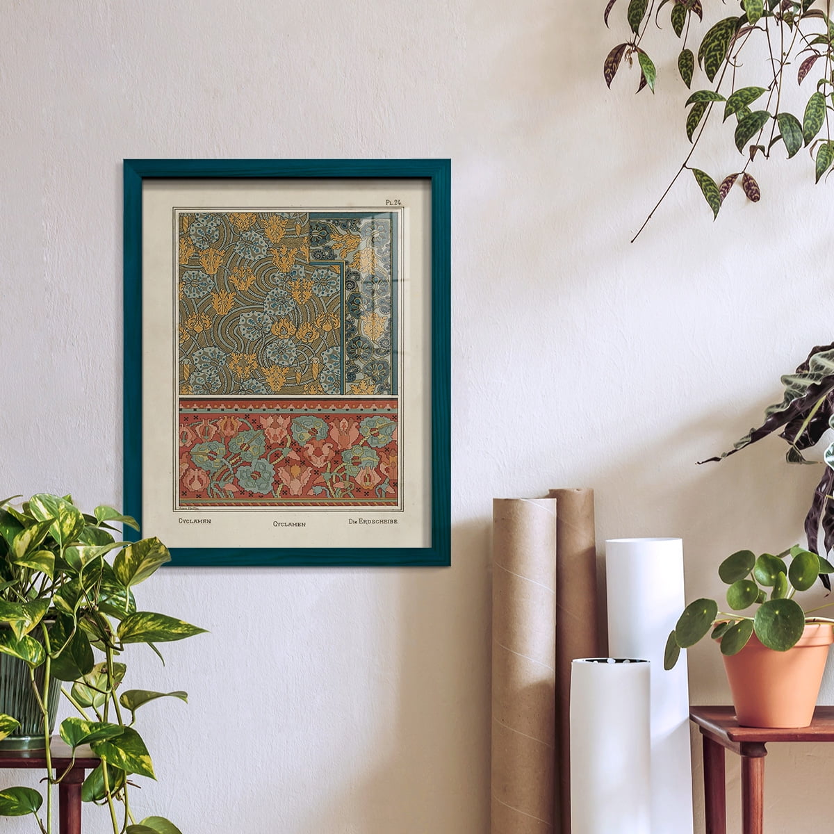 Nouveau Decorative I - Framed Print w/glass - Ocean Blue