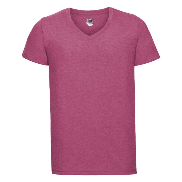 Russell - Camiseta de manga corta con cuello V Modelo HD hombre caballero (Rosa mezcla)