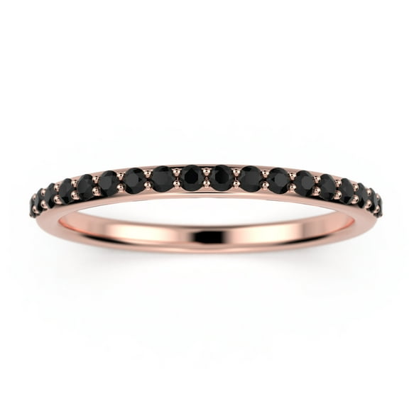Petite Shared Prong Black Diamond Moissanite 0.36Ct 1.5mm Round Cut 10K Rose Gold Wedding Band