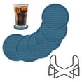 thumbnail image 1 of Juego de 6 Posavasos Redondos con Soporte, Antideslizante, Resistente al Calor, Azul Marino, 1 of 7