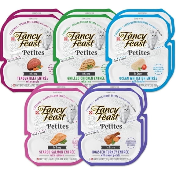 Fancy Feast Petites in Gravy Wet Cat Food Chicken Turkey Beef Salmon & Whitefish Variety Pk 20 Servings