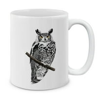 WIRESTER 11oz 325ml Ceramic Tea Cup Coffee Mug With Handgrip For Gift, Birthday, Anniversary, Christmas - Great Horn Owl