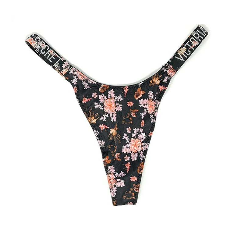 Victoria's Secret Very Sexy shine strap bra set Rhinestones black thong  panty
