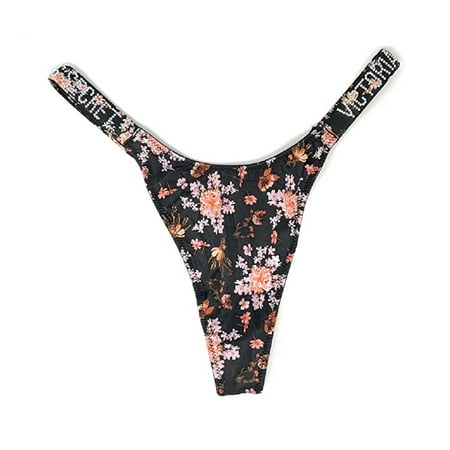 

Victoria’s Secret Very Sexy Shine Black Floral Rhinestone Strap Thong Panty Size Large NWT