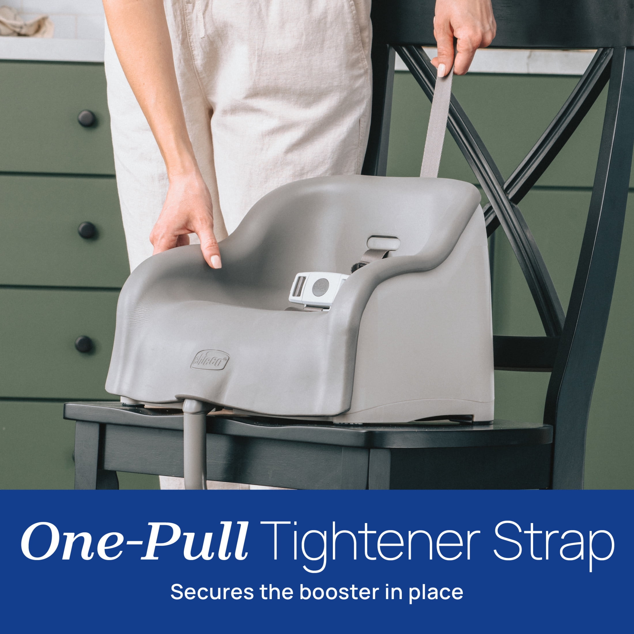 Chicco Cinch Clamping Booster Seat with Removable Seat Cushion and 3-Point Harness, Quick, Secure Setup, Easy to Clean - Mocha (Grey), New