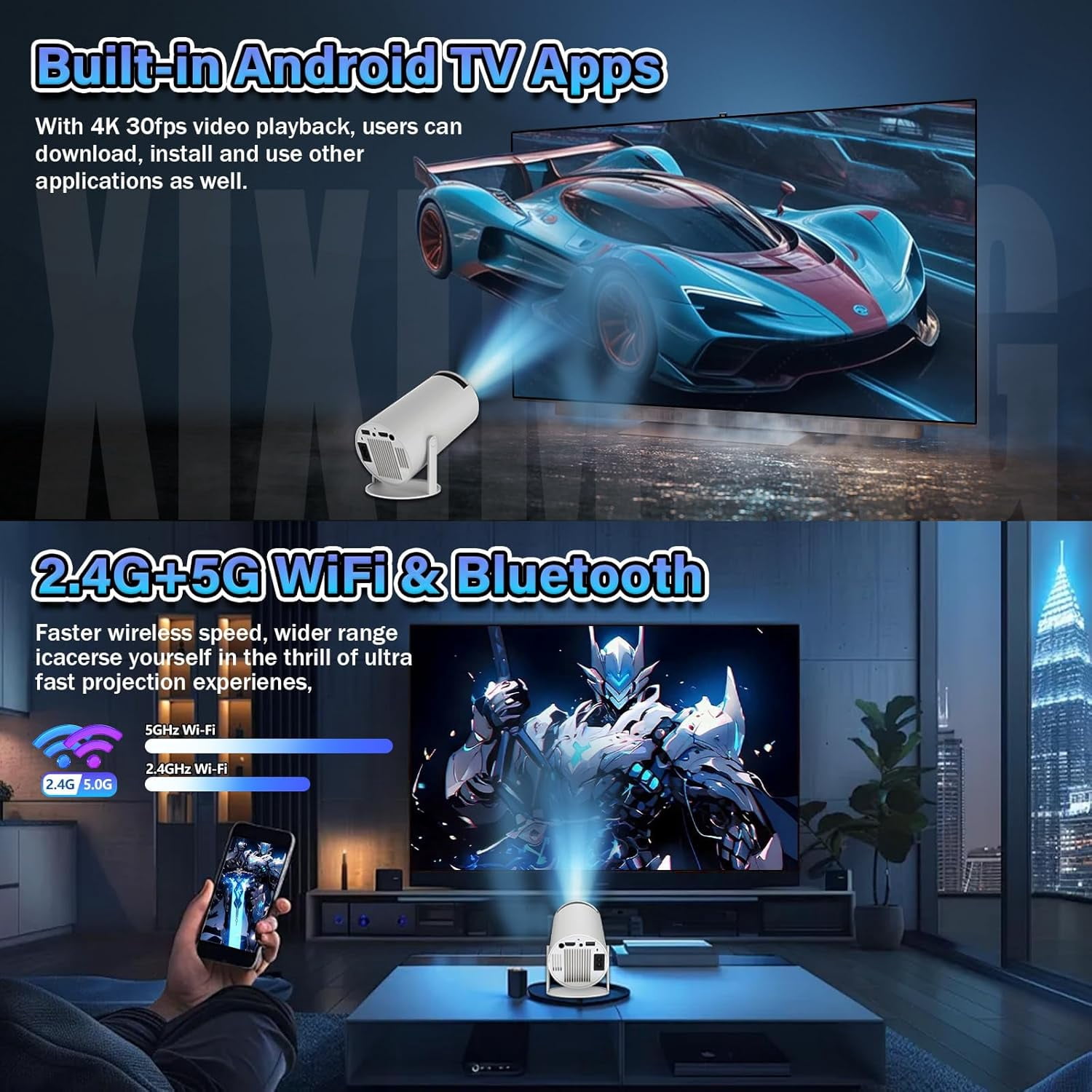 P30 MAX Mini Projector 36000+ Games 14 Emulators,Game Projector with Controllers,Android 11,H713 Chip Portable Projectors with WiFi & Bluetooth,Auto Focus Keystone,180° Rotation (Red Box)