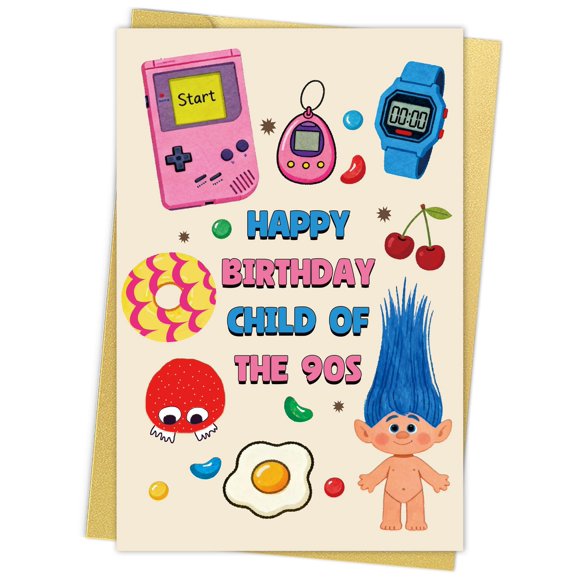 Tarjeta de cumpleaños Serzhiho temática retro de los 90 para 30.º cumpleaños
