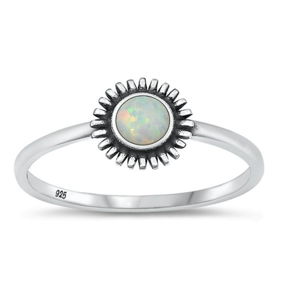 CHOOSE YOUR COLOR Sterling Silver White Simulated Opal Sun Ring .925 Flower Band CZ Female Size 4