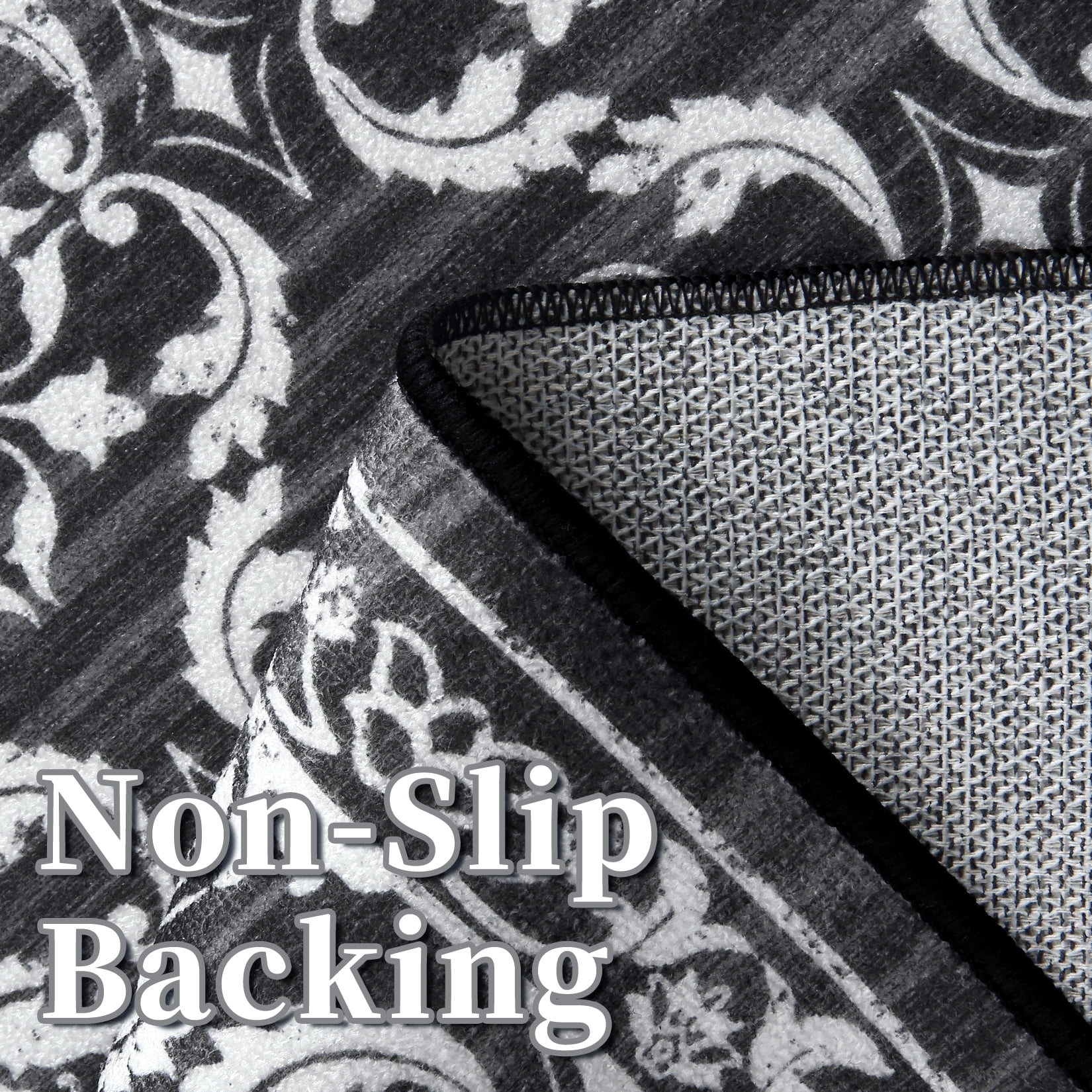Hasoo 5' x 7' Area Rug for Living Room Modern Floral Thin Carpet Non-Slip Rug Foldable Indoor Rug for Bedroom Kitchen Black/Gray