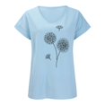 thumbnail image 3 of Ruyang T-Shirts for Women Summer Tops Women's Dandelion Printed Breathable Cotton Linen V Neck Short Sleeve Top Women's Dressy Tops, 3 of 9