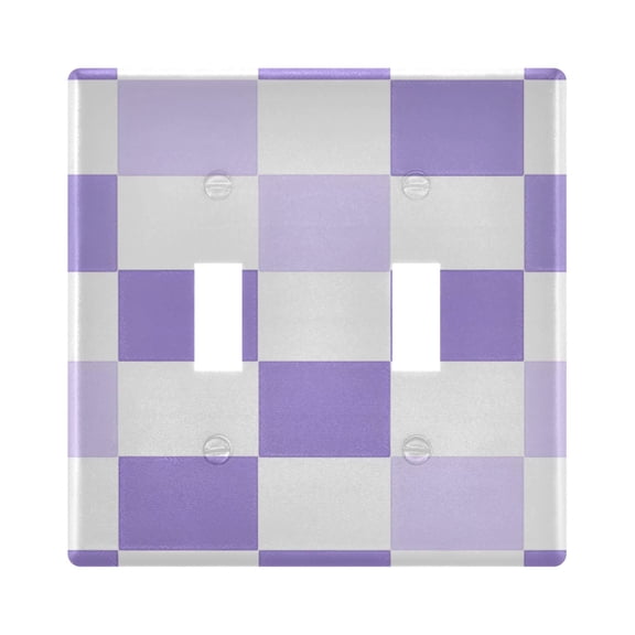 Light Purple Squares Pattern Toggle Switch Wall Plate 2-Gang Unbreakable Durable PC Flush Fit Round Edge 4.48x4.56in