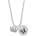 thumbnail image 1 of Delight Jewelry Silvertone Crown with Crystals and Textured Bottom Silvertone Script Initial Disc - U - Charm Necklace, 20"+3", 1 of 4