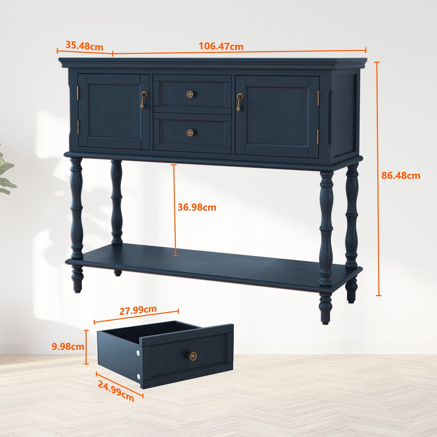 CBJCBJ 42" Farmhouse Console Table , 2 Drawer Narrow Long Entryway Table with Open Storage Shelf , for Living Room, Blue